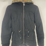 H&M  Divided Womens Size 4 Loose Light Black Hooded Long Puffer Jacket Photo 0