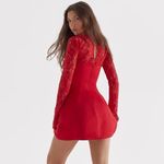House Of CB Longsleeve Satin & Lace Mini Dress S - Red Photo 2