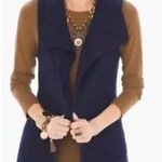 Chico's  Navy Blue Shimmer Open Chunky Knit Grandmacore Vest with Pockets Photo 0