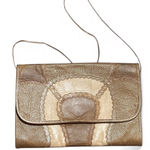 Vintage Carlos Falchi Patchwork SnakeSkin Clutch Gold Tan Crossbody Purse USA Photo 0
