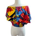 Sugarlips Tropical Layered Crop Top NWT Women’s XS Off Shoulder Ruffle Blouse Red Photo 1
