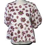 &merci &MERCI medium ivory Hey Girl Flower Bubble Sleeve Top In White purple flowers Photo 10