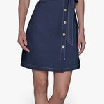Karl Lagerfeld  Womens Buttons Down Front Denim Self Tie Belt Dress Size 4 NWT Photo 0