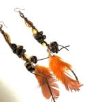 Mexican Coffee Bean shell Extra Long Feather Earrings Photo 1