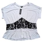 🆕 Plus 2X White Black Lace Corset Style Babydoll Peplum Top Shirt Blouse NWT Photo 0