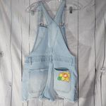 No Boundaries  Hippie Denim Overalls Shorts With Embroidered Flowers Size L Photo 7