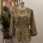 Max Studio  Women Top Size L Smocked Pleated Ties Waist Babydoll Pullover V-Neck Photo 0