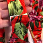 ZARA red pink green rose floral flower tropical ruched draped bodysuit S Photo 11