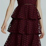 Club Monaco  Women's Dress Sz 00 Burgundy Black Trim Lace Tiered Midi Photo 0