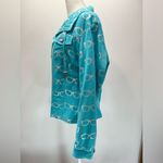 Just B Teal Linen Blend Lightweight Jacket w Rhinestone Sunglasses & Buttons L Blue Size L Photo 2