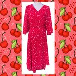 Eshakti Red Cherry Midi Wrap Dress Chiffon White Cherries 3X 4X Retro Photo 1