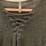 Emma & Sam  Sheer Metallic Black Crop Tie Up Top Long Sleeve Photo 2
