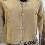 SMH Boutique Leather Blazer Boho Vintage Knit Long Sleeve Jacket Women’s Small Tan Photo 2