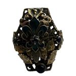 Antique Adjustable Fleur de Lis Gripoix Glass Onyx Large Georgian/Victorian Ring Brown Photo 6