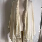 Cejon Ivory Knit Shawl Wrap Poncho Fringe Genuine Fur Trim O/S Photo 0