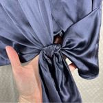 Amour Vert Dark Blue Silk Tie Side Short Sleeve Top Photo 3