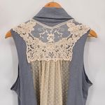 LOGO Cardigan Vest Womens XL Blue Cotton Cream‎ Swiss Dot Lace Photo 7