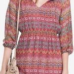 Diane Von Furstenberg  Parry 100% Silk Mini Dress Size 0 Red Chevron Boho Print Photo 0