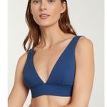 Everlane Medium The Triangle Bikini Top Deep V-Neck Tie Back Blue Swimsuit Photo 0