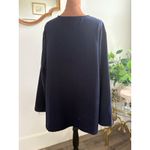 Jane Ashley  Navy Blue Button Down Tunic‎ Top Long Sleeve Laser Cut Details Photo 2