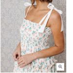 Katwalk Rosie Ribbon Tie Strap Floral Embroidered Midi Dress White Pink L Size L Photo 3