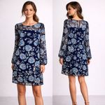 The Limited  Navy Blue Sheer Floral Long Sleeve Shift Dress - Size 10 Photo 1