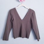 Bebe  Green Deep V-neck 3/4 Sleeve Crop Top Photo 0