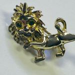Gold Tone Lion Pin Brooch Green Rhinestone Eyes VERY SMALL Zoo Animal Vintage Photo 11