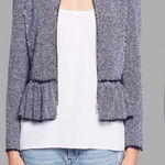 Rebecca Taylor Tweed Peplum Jacket Size 2 Blue Frayed Hem Preppy Classic Chic Photo 0