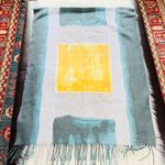 Abstract Patterned Blue and Yellow Wool Blend Pashmina Scarf Photo 3