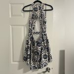 Cals  Navy Blue and White Back Cutout Flare Dress Photo 5
