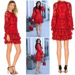 Beulah Scarlet Red Floral Lace Fransisca Mini Dress Photo 5