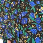 ZARA Blue Multicolor Floral Long Ruched Sleeve Mock Neck Blouse Women Sz S Photo 7