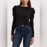 EXPRESS  Crew Neck Puff Long Sleeve Tee SMALL Black Blouse Top Photo 2