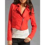 Free People  Moto‎ Jacket Size 4 Red Linen Blend Asymmetrical Zip Cropped Y2K Photo 1