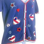 Storybook Knits Patriotic Heart Star Button Front Cardigan Sweater Top Size 1X Blue Photo 4