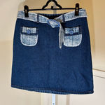 Casablanca Jeans NWOT Dark Wash Denim Mini Skirt Tweed Embellishment Size 8 Blue Photo 0