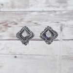 Vintage Clip On Earrings Silver Tone & Dark Grey Unusual Photo 0