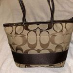 Coach Signature Stripe Tote Bag Brown and Tan Classic Style. No Flaws Photo 2
