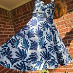Diane Von Furstenberg  Revel Blue & White Coral Bow Detail Fit & Flare Dress - 10 Photo 7