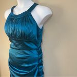 Signature By Sangria Halter Satin Peacock Teal Bodycon Cocktail Dress 14 XL Blue Photo 4