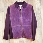 Vintage Pursuits, Ltd. size Small Genuine Leather and Sweater Combo Jacket Purple Photo 0