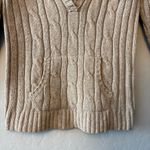 Hollister Y2K beige cable knit hooded deep v-neck rabbit hair sweater large Photo 6