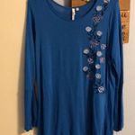 Ny Collection NEW Long Sleeve Blue Embroidered Top size L Photo 0