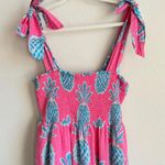 Crown & Ivy Women’s Dress M Pink Blue Pineapple Swiss Dot Smocked Maxi Beach Photo 7
