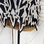 Miss Paillette Pearl Embellished Silk Pullover Blouse Black White Large Photo 5