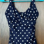 Lands' End Navy and White Polka Dot One Piece Swim Halter Photo 0