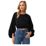 Pistola Ryan Bubble Hem Black Peasant Sleeve Cropped Blouse Medium NEW with Tags Photo 8