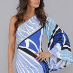 Analili  stunning colorful one shoulder flare abstract retro bodycon dress medium Photo 0