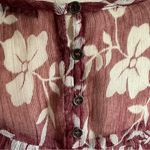 Doe & Rae  Wine Burgundy Floral Blouse Small Ruffle Flutter Sleeve Chiffon Top Photo 3
